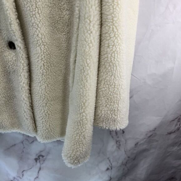 J Crew Coat Womens XL White Sherpa Teddy Faux Shearling Fuzz Shawl Cocoon Shawl - Picture 4 of 11